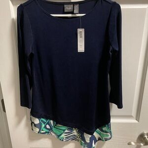 Chico’s Travelers Empress Blue Tunic with Trim NWT Size 00